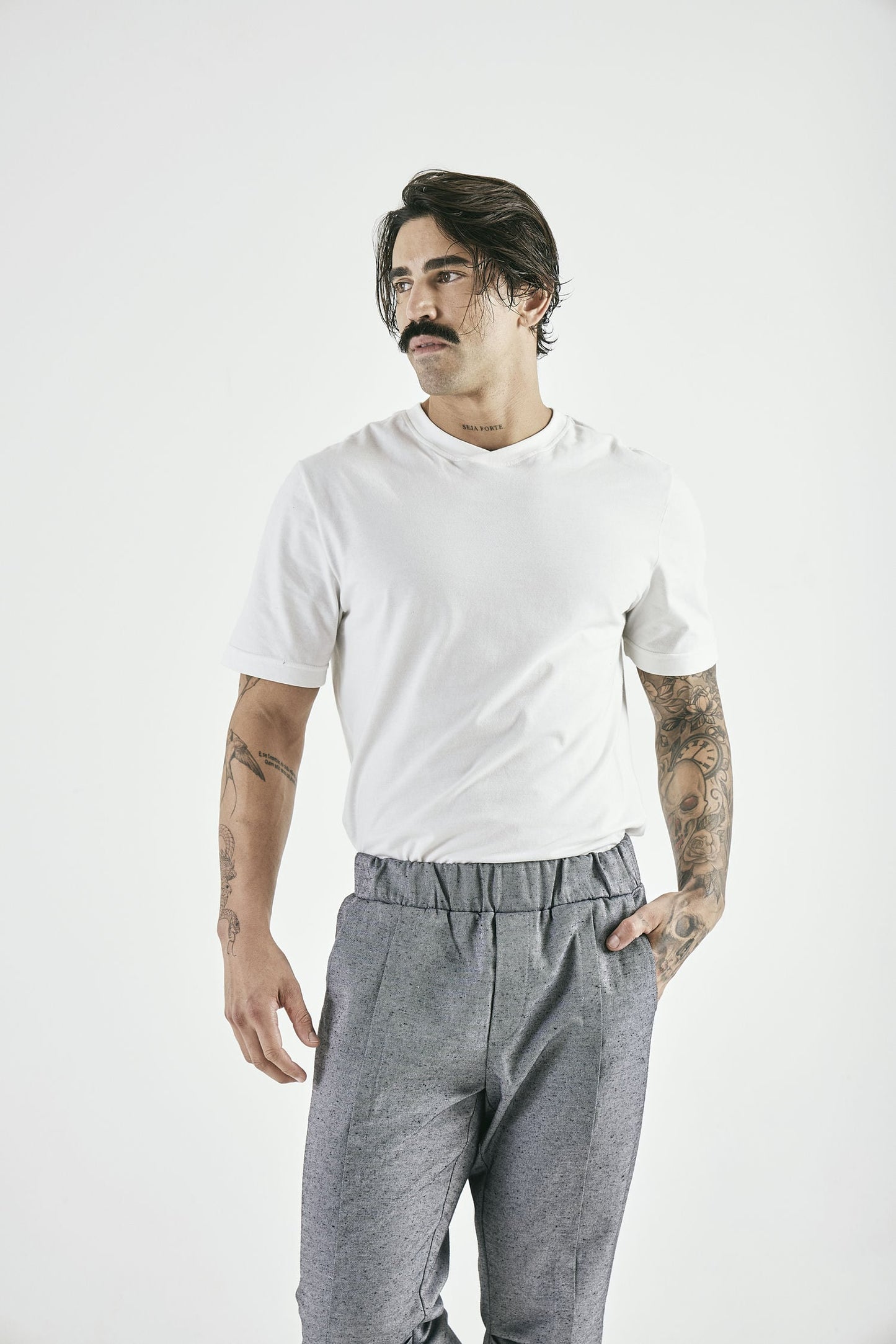 Calça Pregas Turim Azul Jeans