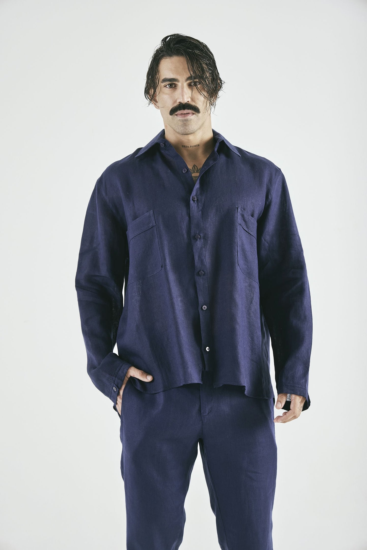 Camisa Linho Cannes Azul Marinho